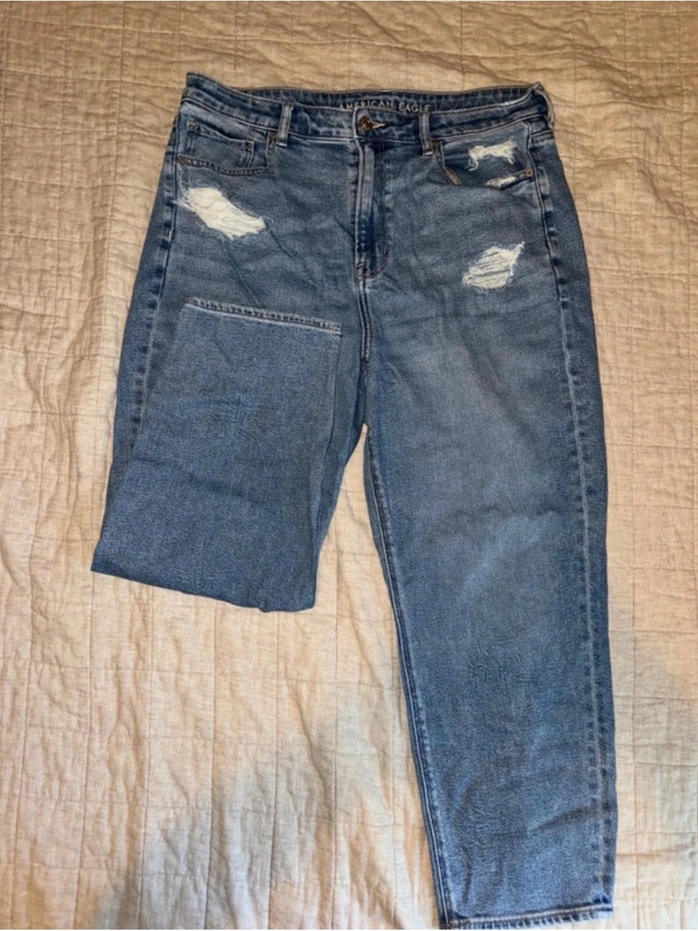 American Eagle Outfitters Distressed Blue Straight Leg Jeans